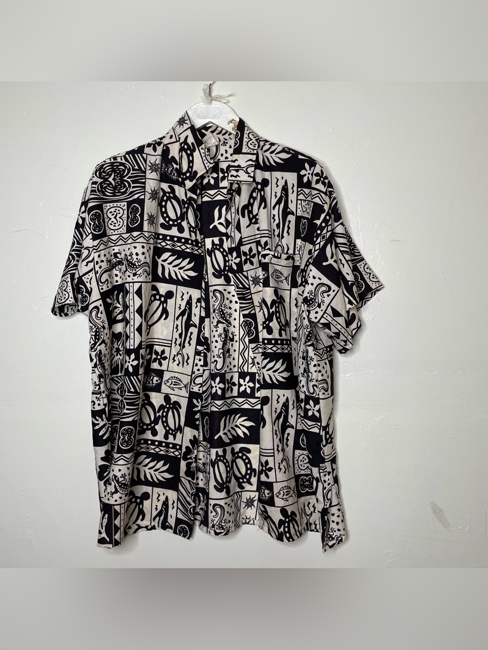 BLACK & TAN HAWAIIAN TROPICAL PRINT VACATION BUTTON DOWN SHIRT SZ XL